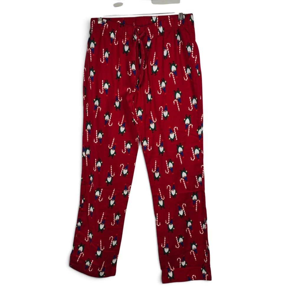 Old Navy Pajama Pants Women Small Holiday Red Gnome Candy Cane Cotton NWOT